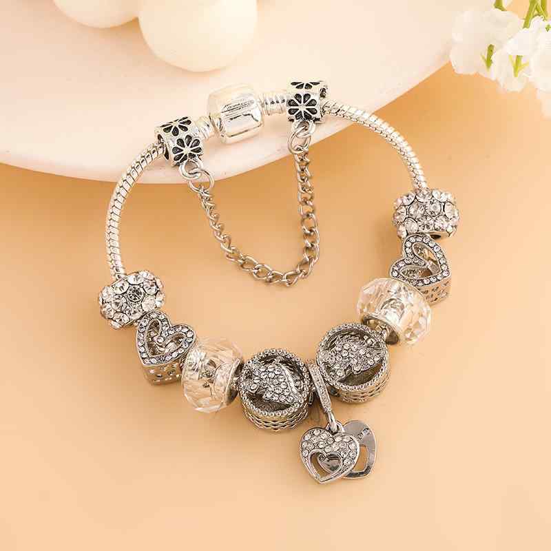 ブレスレット レディース DIY 白色水晶 愛のハート ジルコニア ユニコーン 電気メッキ加工 腕輪 かわい..