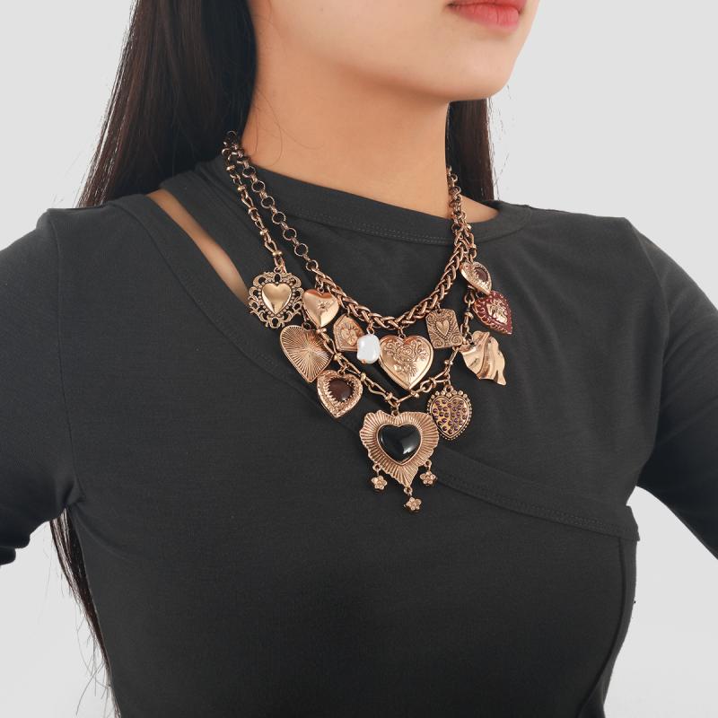 ネックレス レディース 女性用 金属 レトロ ハート ペンダント ボヘミアン ヨーロピアン アクセサリー ジュエリー 首飾り おしゃれ かわいい エレガント