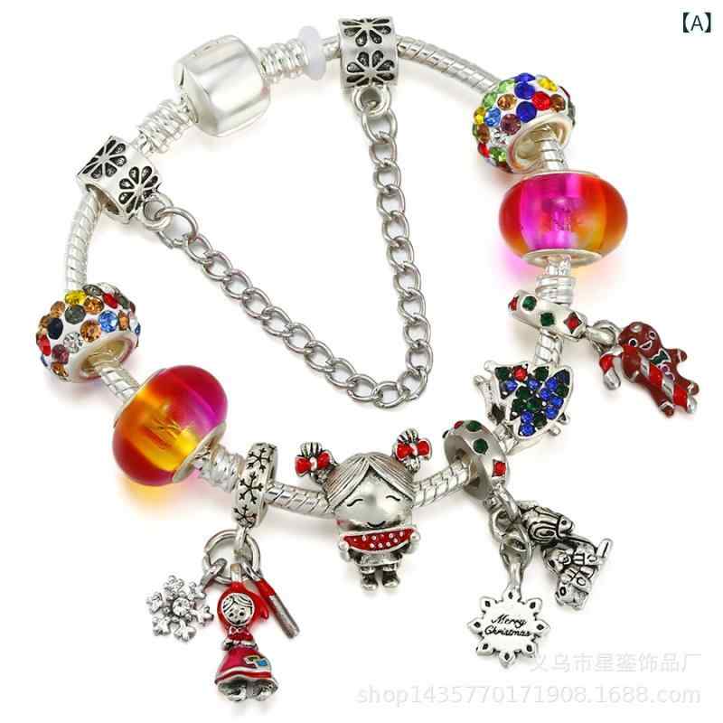 ブレスレット キッズ クリスマス 小さな女の子 ジンジャーブレッドマン チャーム DIY クリスマスツリー ビーズ ブレスレット シルバー