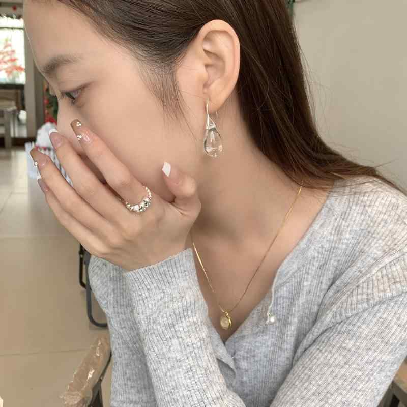 Dine Al - ピアス レディース ファッション 韓国風 シルバー925 レッド ドロップ レトロ 幾何学 小さめ 高級感 シンプル