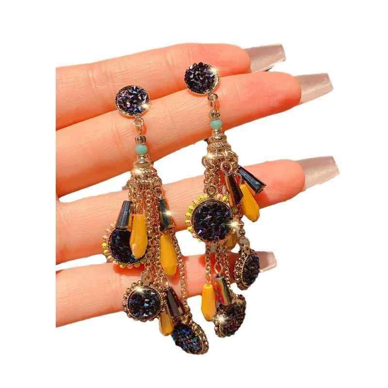 イヤリング レディース シルバー925 揺れる ロング 大ぶり 水晶 タッセル レトロ 高級感 韓国風 アクセサリー ギフト