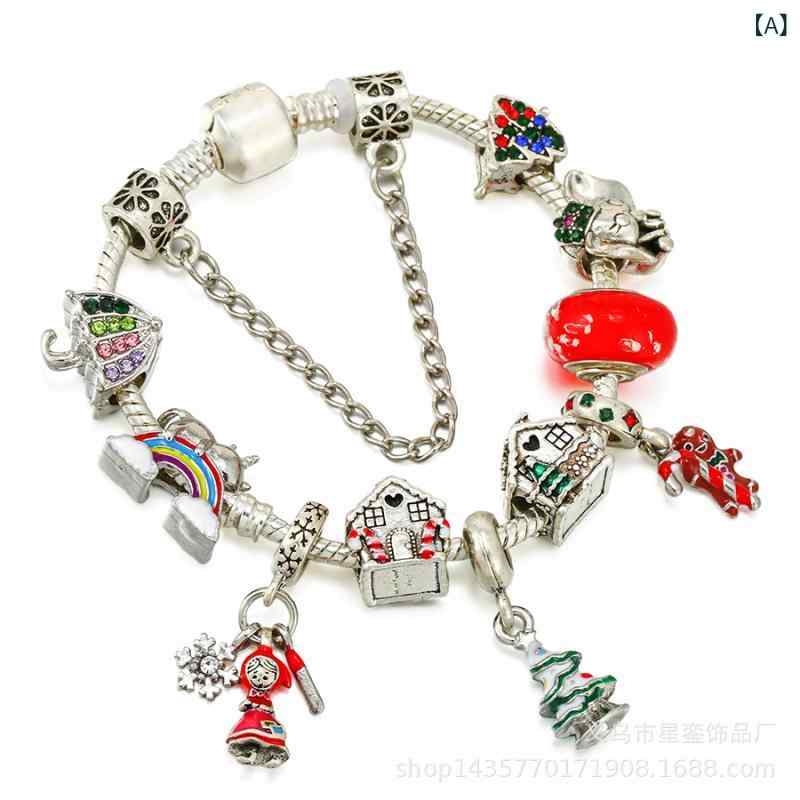 ブレスレット レディース ファッション 合金 クリスマス ハウス クリスマスツリー ビーズ かわいい DIY アクセサリー