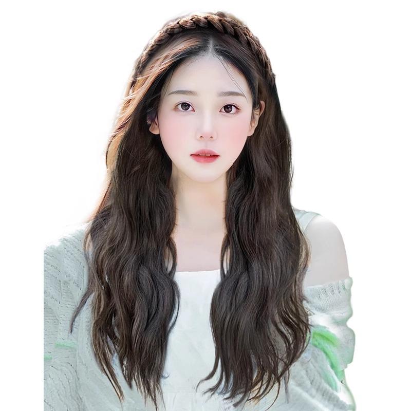ヘアバンド レディース ロングヘア 一体型 ウェーブヘア ハーフウィッグ 巻き髪 フィッシュボーン ヘアバンド ハーフウィッグ