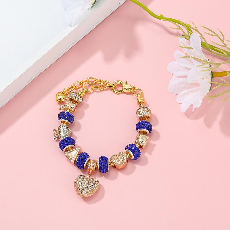 ブレスレット レディース 女性用 愛のハート 水晶 ビーズ ゴールド 金色 腕輪 アクセサリー ジュエリー かわいい おしゃれ エレガント