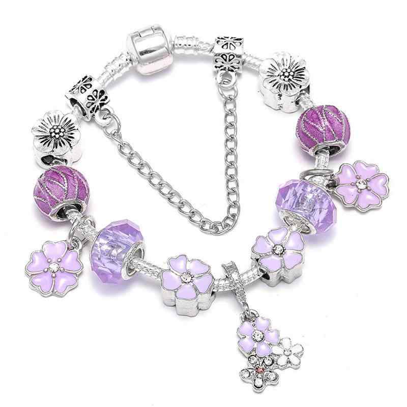 ブレスレット レディース DIY 紫色 花柄 花柄 串珠 ロマンチック アクセサリー2