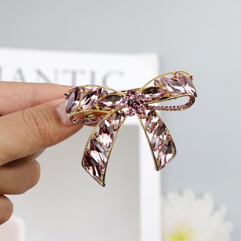 ヘアアクセサリー レディース ヘアクリップ ヘアピン バレッタ 髪留め 髪飾り 水晶 クリスタル バタフライ 蝶 ちょう結び エレガント 高級感 電気メッキ加工