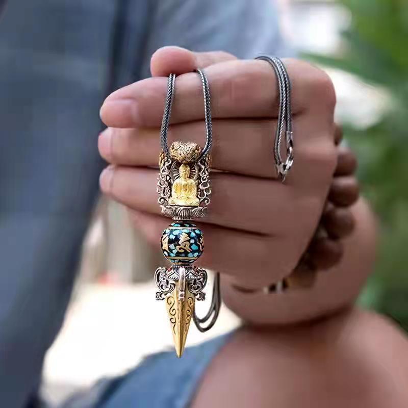 Beads - ネックレス レディース メンズ ターコイズ ジルコニア 金剛杵 ペンダント 大ぶり ラッキーアイテム アクセサリー