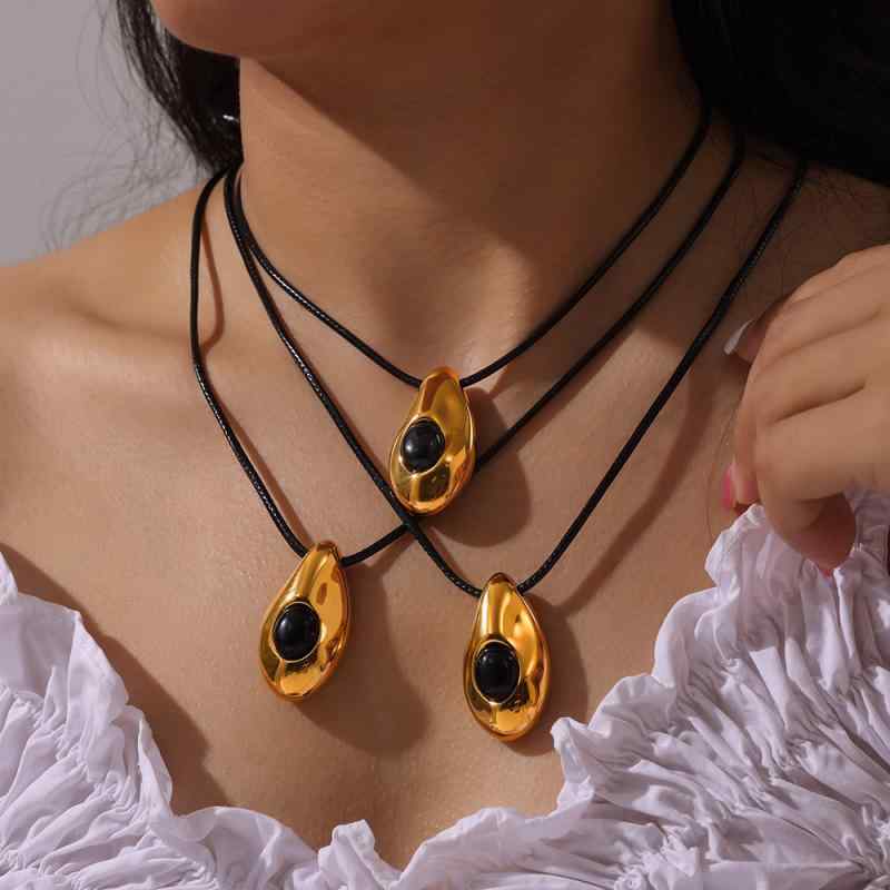 Garnet - ネックレス レディース 水滴 瑪瑙 チタン鋼 18k 金メッキ ペンダント おしゃれ かわいい アクセサリー 人気 トレンド ファッション