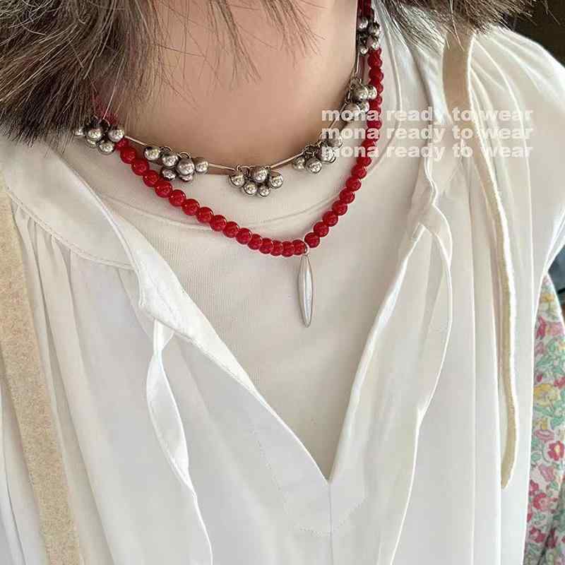 Beads - ネックレス レディース クリスマス レッド ペンダント 短め 新年 ラッキーアイテム かわいい おしゃれ