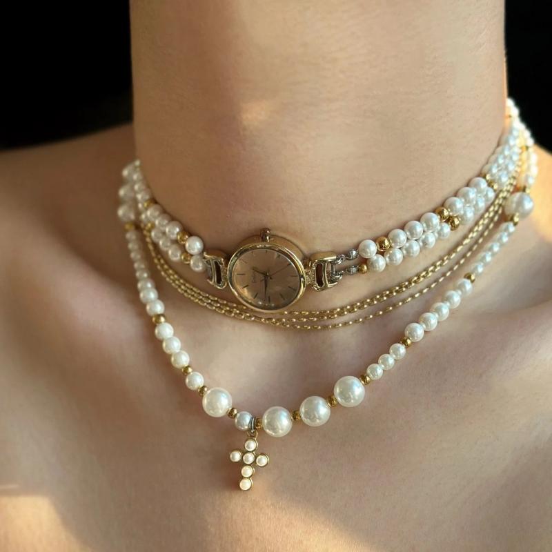Cubic Zirconia - ネックレス レディース 小众 朋克 時計 チョーカー ハンドメイド 鎖骨チェーン アクセサリー 首飾り