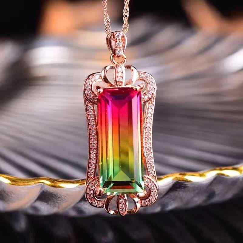 ネックレス レディース 西瓜トルマリン ペンダント トップ 原石 電気メッキ加工 高級感 高品質 おしゃれ かわいい ギフト プレゼント