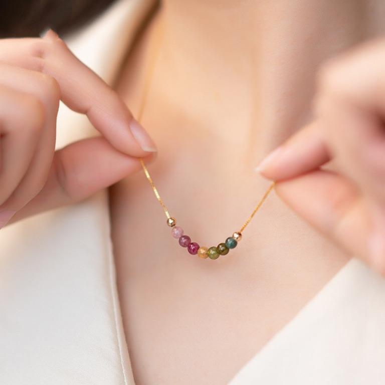 ネックレス レディース グラデーションカラートルマリン 925シルバー ペンダント 鎖骨チェーン エレガ..