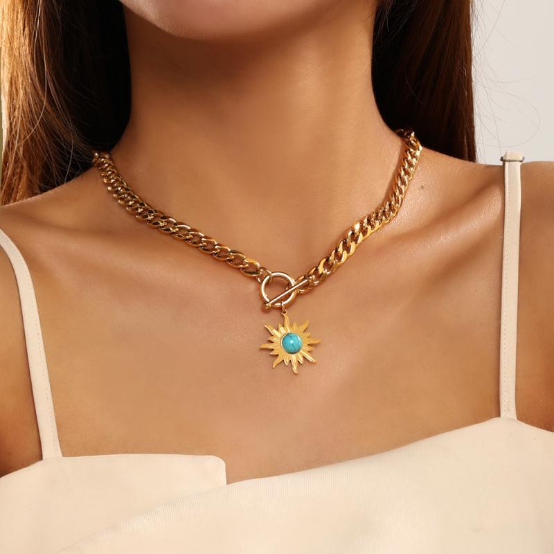 ネックレス レディース ターコイズ ペンダント サージカルステンレス 太陽花 アレルギー対応 シルバー ゴールド おしゃれ かわいい ファッション アクセサリー
