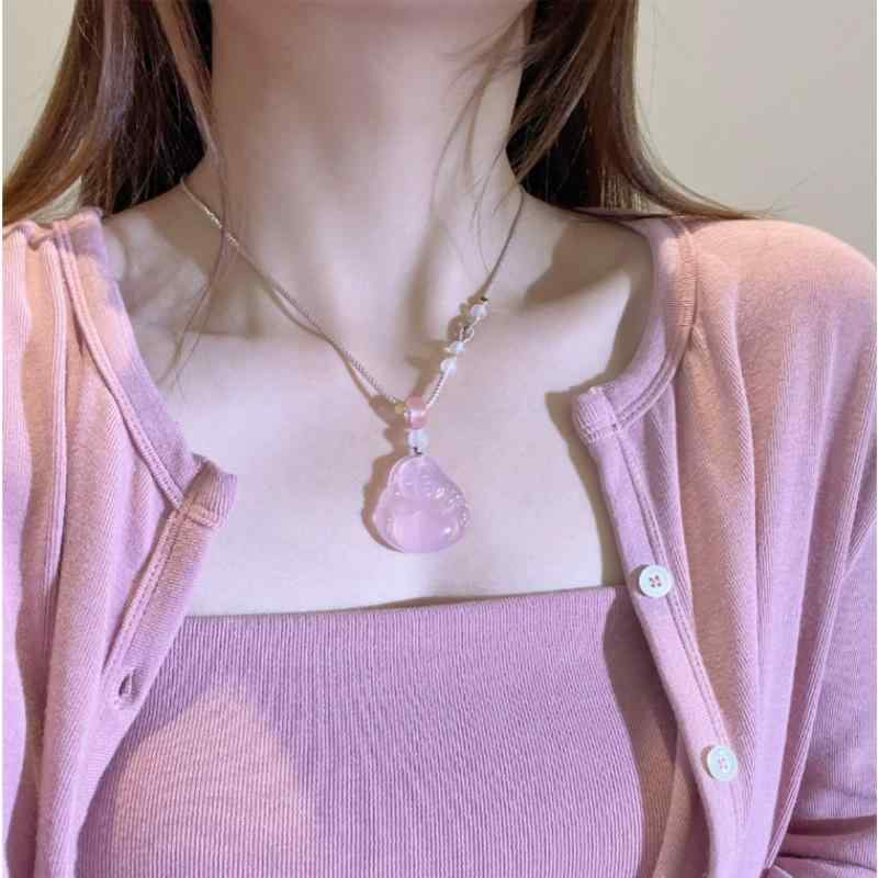 ネックレス レディース 天然瑪瑙 弥勒仏ペンダント 中国風 笑仏 レトロ お守り アクセサリー ギフト