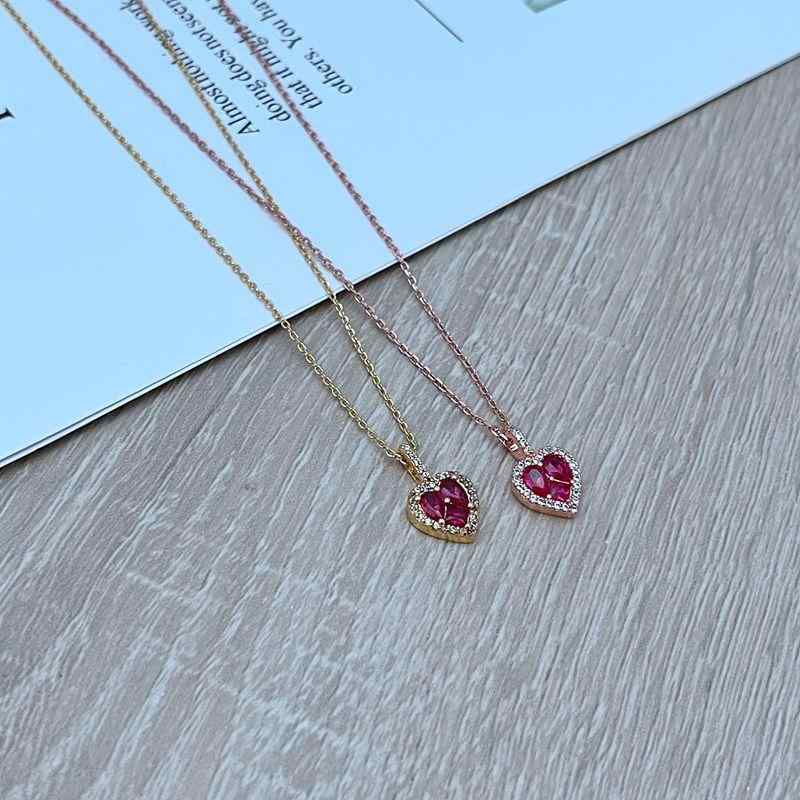 ネックレス レディース かわいい 金属 アレルギー対応 レッド ジルコニア ハート ペンダント チョーカー シンプル ファッション アクセサリー ガーリー スタイル