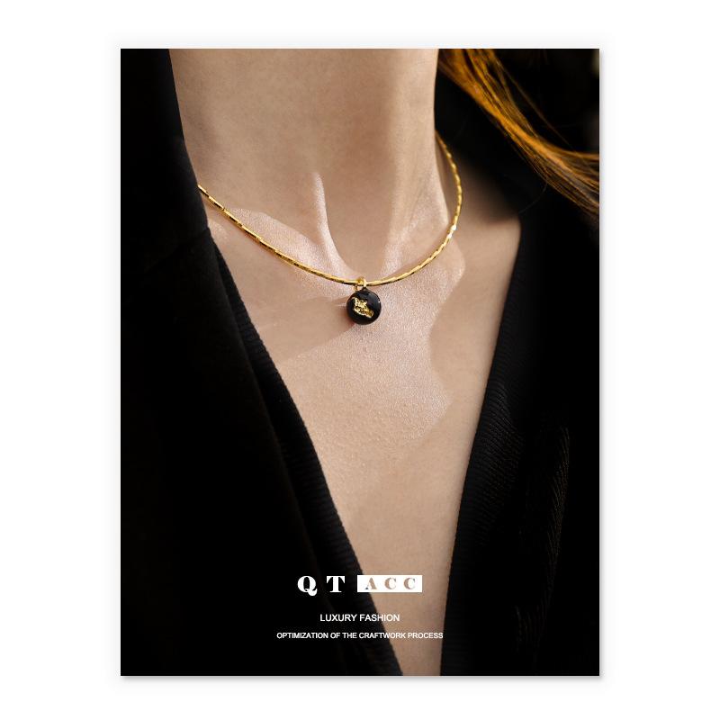 Beads - ネックレス レディース 法式 レトロ ペンダント チョーカー 黒 ブラック ドロップモチーフ 秋冬 モード 電気メッキ加工 高見え 高保色 おしゃれ かわいい