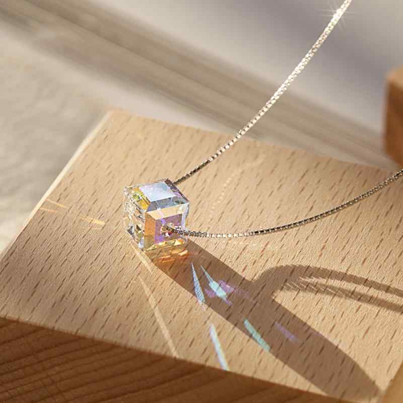 Garnet - ネックレス レディース オーストリア産クリスタル ペンダント シルバー925 鎖骨チェーン キューブ型 高級感 アクセサリー 百搭 ジュエリー