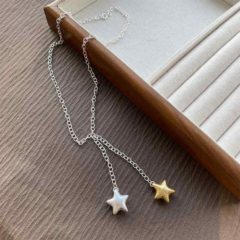 ネックレス レディース 小ぶり ペンダント 星 ジルコニア シルバー ゴールド 飛行家 小さめ かわいい おしゃれ 鎖骨 ショート レイヤード 電気メッキ加工