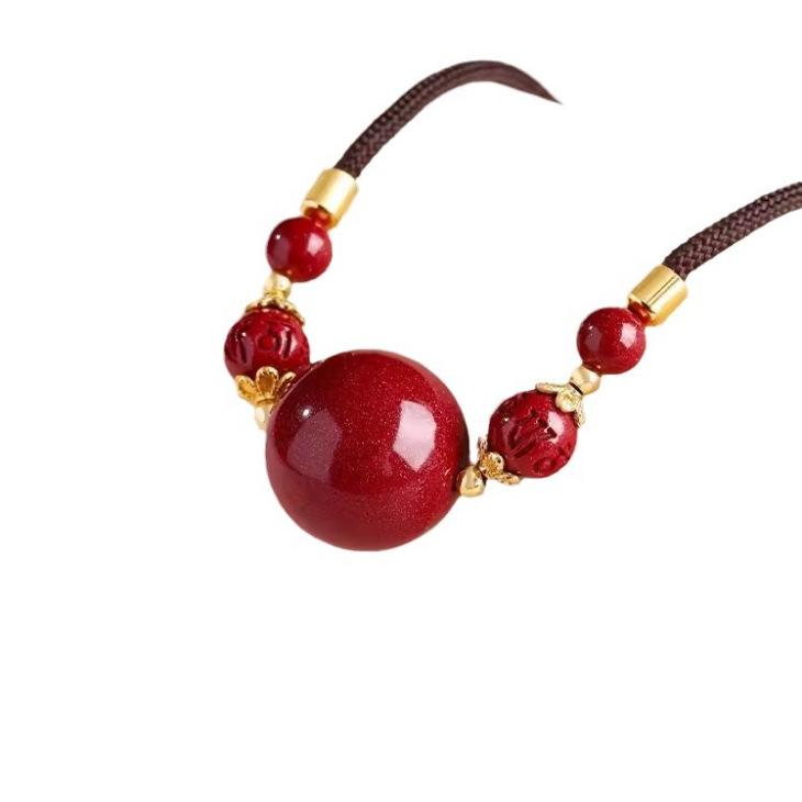 ネックレス レディース ラッキーアイテム 原鉱 朱砂 ジルコニア ペンダント 锁骨 チェーン セーター アクセサリー