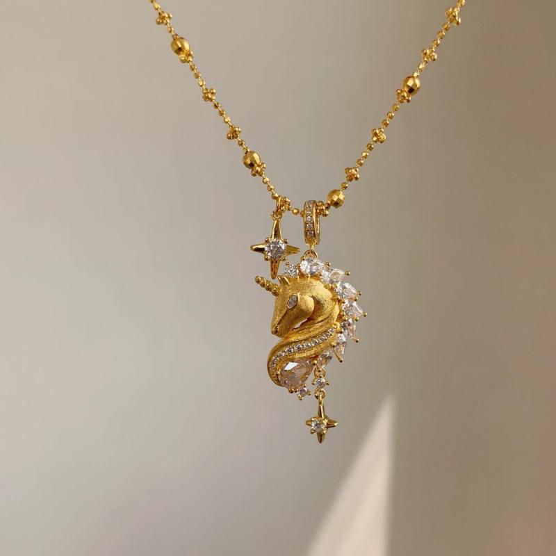 Yellow - ネックレス レディース ジルコニア 四芒星 ユニコーン ペンダント チョーカー 鎖骨 春夏 デート お出かけ パーティー かわいい おしゃれ