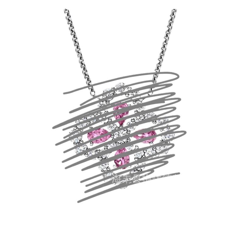 ネックレス レディース クローバー ループ 花型 透かし 満点ジルコニア 精巧彫刻 白 黄 ラッキーアイテム ペンダント