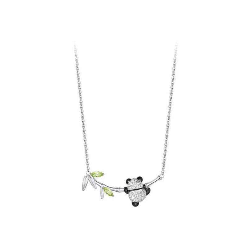 Rhinestone - ネックレス レディース シルバー925 パンダ ペンダント 鎖骨チェーン アクセサリー かわいい 竹モチーフ 上品