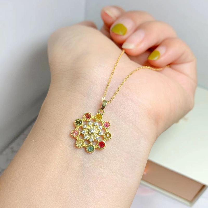 Cubic Zirconia - ネックレス レディース シルバー925 天然石トルマリン ペンダント 結婚式 お呼ばれ レトロ かわいい デザイン 電気メッキ加工 上品