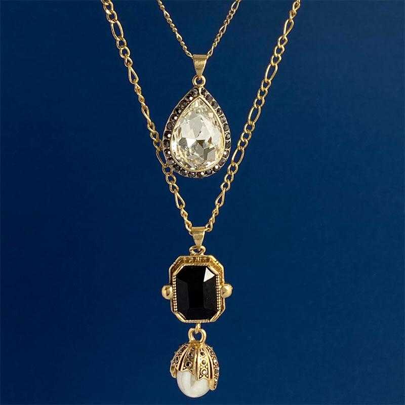 ネックレス レディース アクセサリー ペンダント 中古 ヴィンテージ風 水滴 ジルコニア ブラックジルコ..