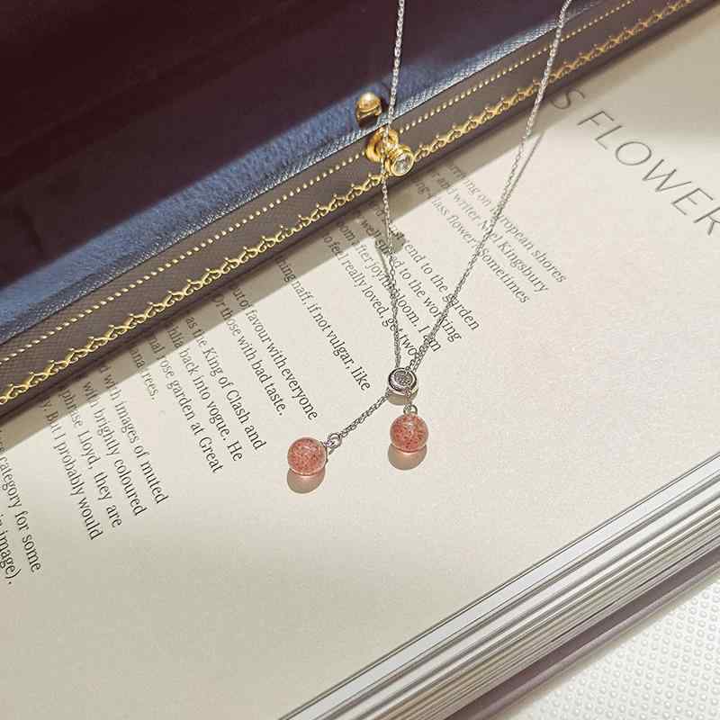 ネックレス レディース シルバー925 天然ストロベリークォーツ ペンダント 鎖骨 かわいい シンプル アレルギー対応 アクセサリー