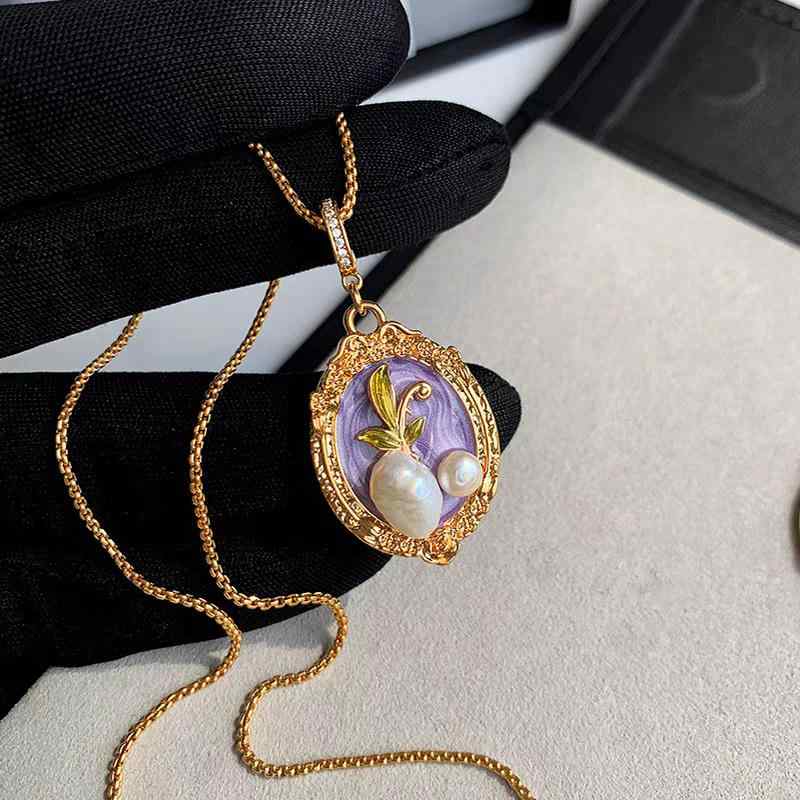 ネックレス レディース バロックパール 淡水真珠 中古油絵風 ペンダント レトロ アクセサリー 毛糸 チェーン