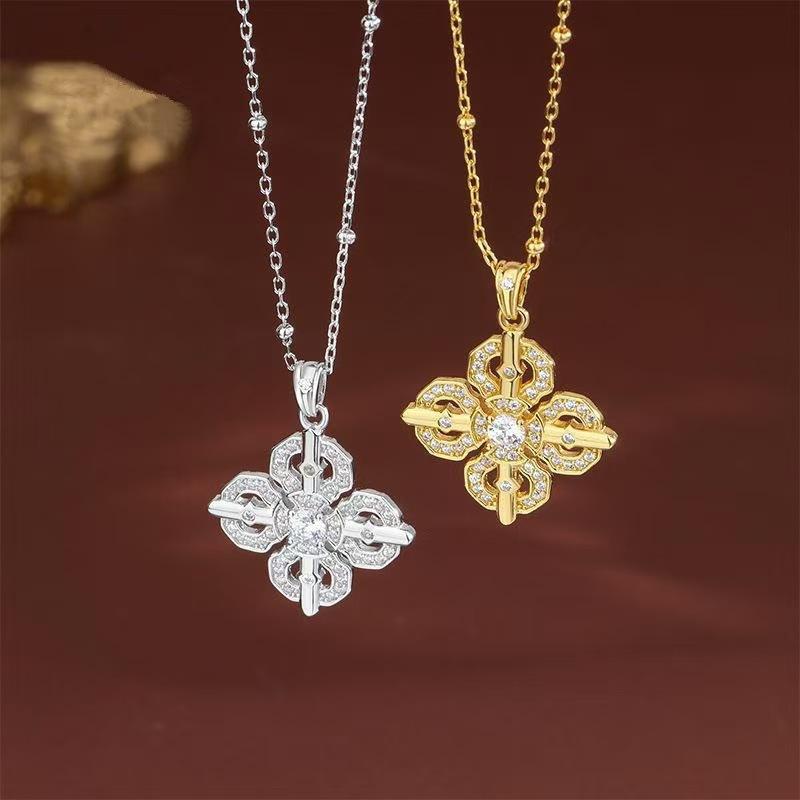 ネックレス レディース シルバー925 ゴールド 金剛杵 ジルコニア クロス ペンダント デザイン インフルエンサー 人気 おしゃれ かわいい セーターチェーン