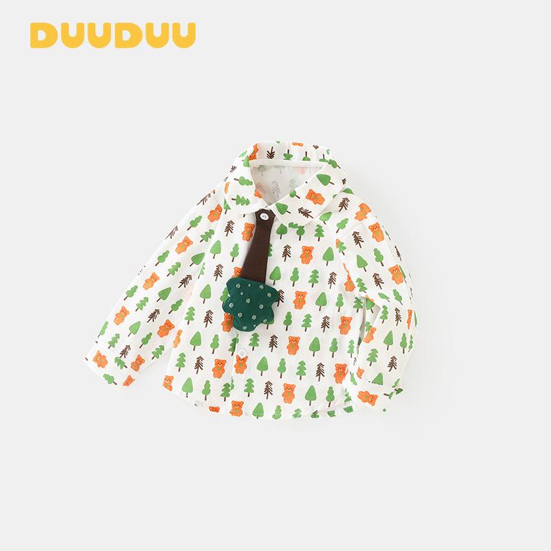 シャツ ベビー 長袖 春秋 A類 新生児 服 赤ちゃん アウター かわいい 森林 熊 プリント