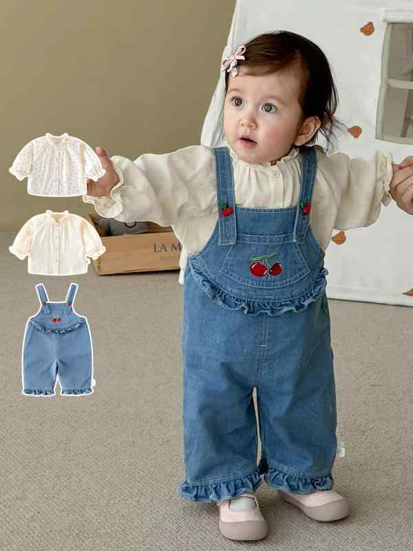 シャツ キッズ 子供服 ブラウス 長袖 韓国風 花柄 襟付き 秋服 かわいい ベビー 上着