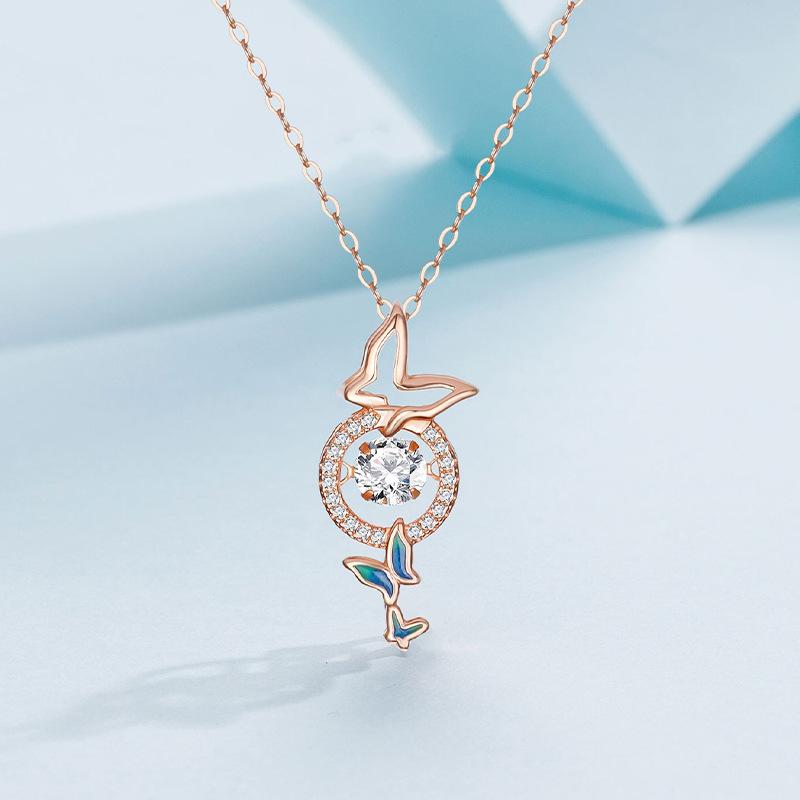 Cubic Zirconia - ネックレス レディース シルバー925 蝶 バタフライ エナメル 鎖骨チェーン かわいい おしゃれ ファッション アクセサリー ペンダント