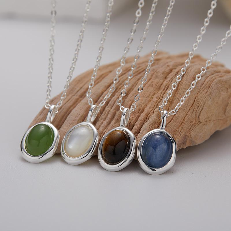 ネックレス レディース S925 シルバー 天然石 碧玉 ブルー オパール タイガーアイ シェル ペンダント かわいい シンプル ファッション アクセサリー