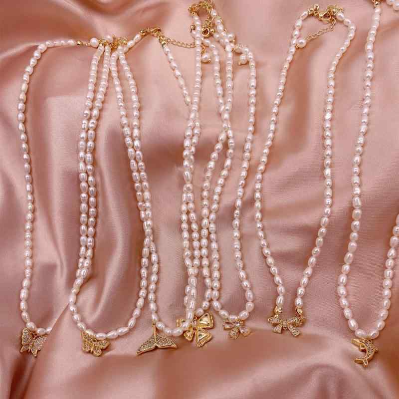 ネックレス レディース 淡水パール バタフライ 魚の尾 ペンダント チョーカー かわいい おしゃれ 個性的