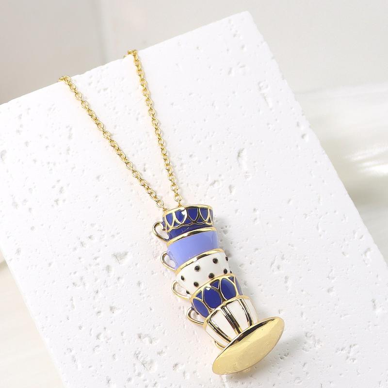 ネックレス レディース エナメル 彩釉 ティーカップ ペンダント ロングネックレス チェーン おしゃれ 高見え アクセサリー