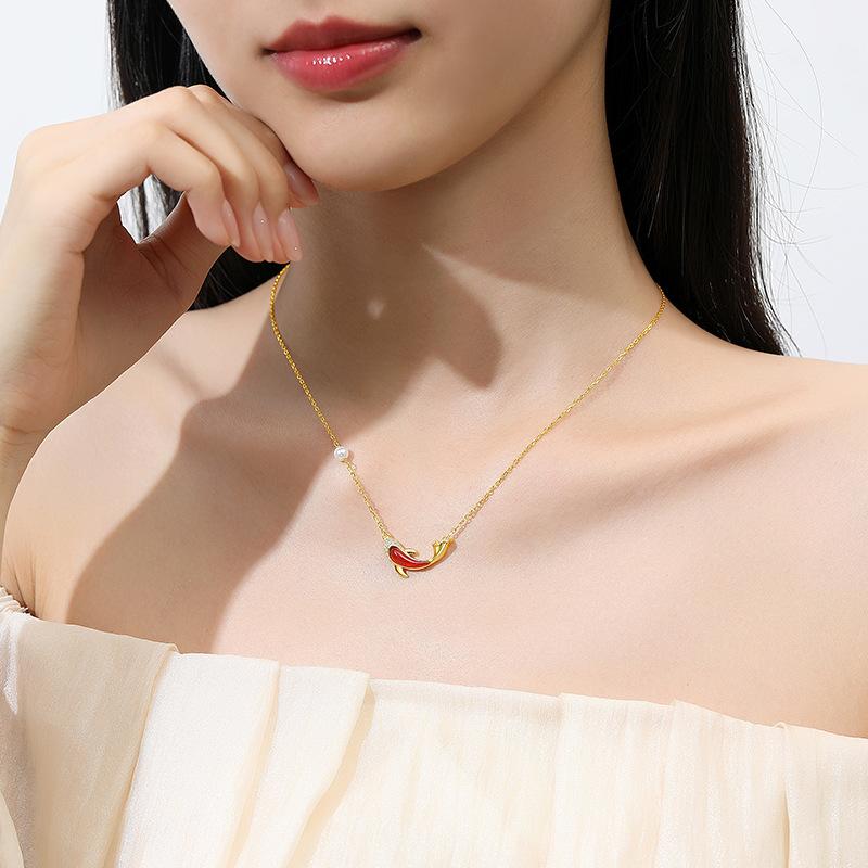 Other - ネックレス レディース S925 シルバー 紅瑪瑙 錦鯉 ペンダント 幸運 ラッキーアイテム レッド アゲート 縁起物 上品 かわいい