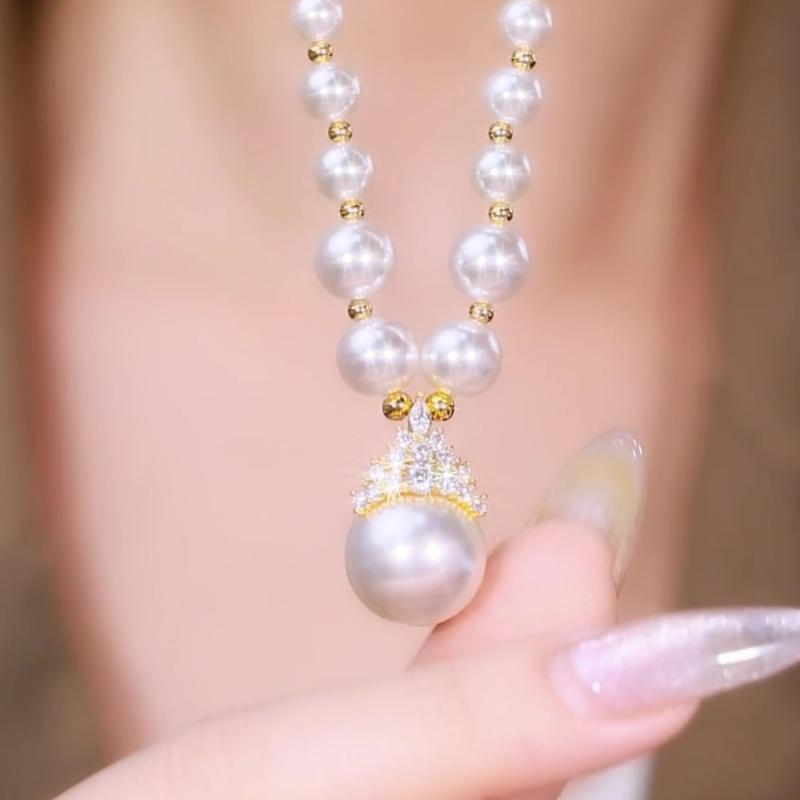 ネックレス レディース ジルコニア パール 鎖骨チェーン エレガント 大ぶり デザイン 秋冬