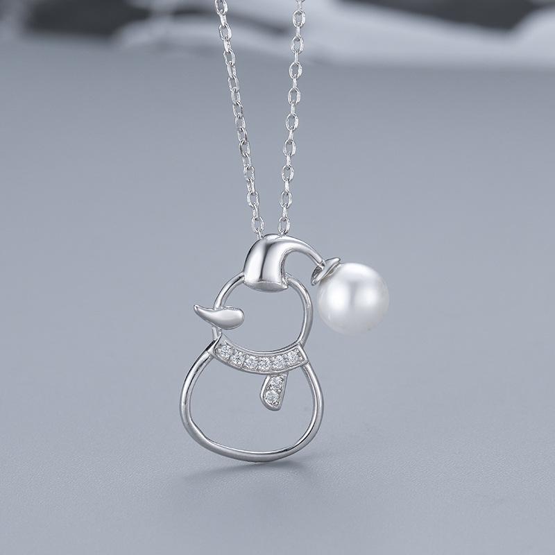 ネックレス レディース シルバー925 雪だるま パール ペンダント かわいい DIY アクセサリー クリスマス ギフト プレゼント