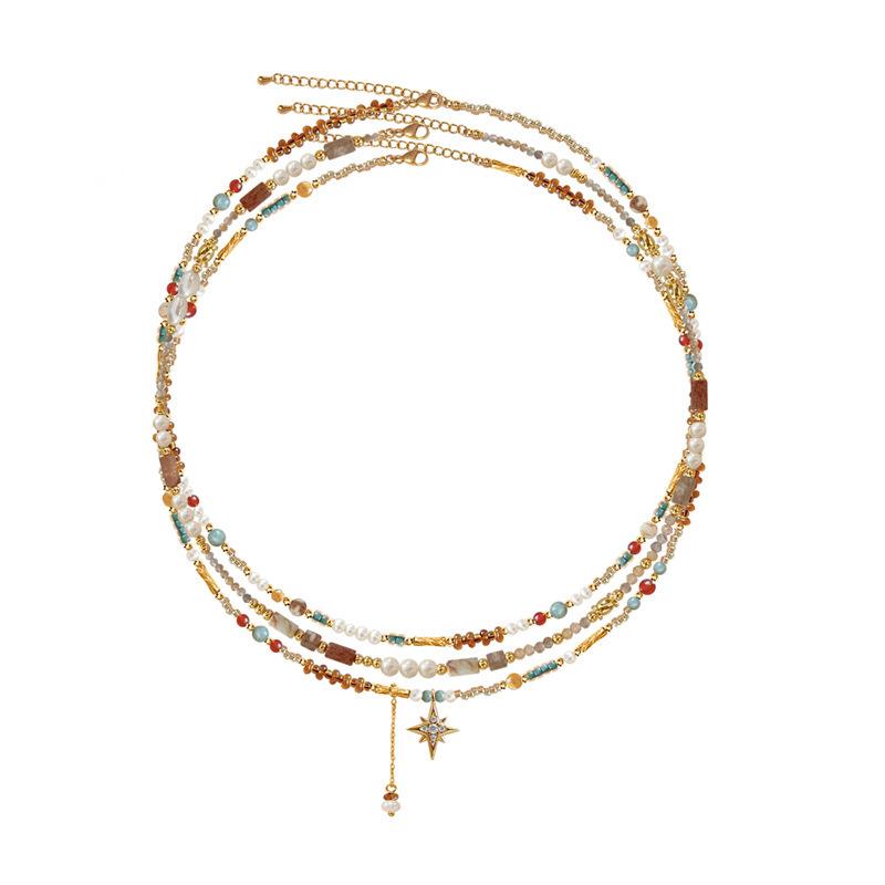 ネックレス レディース 秋冬 天然石 星 鎖骨 女性用 高級感 レトロ ペンダント