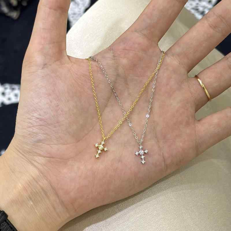 水 - ネックレス レディース シルバー925 14K金 ミニ クロス INS風 かわいい エレガント 重ね付け ジルコニア 鎖骨