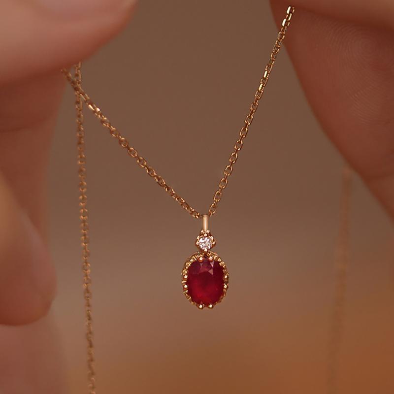 Aquamarine - ネックレス レディース S925 シルバー 18K ゴールドメッキ 人工ルビー 鎖骨 ペンダント レトロ かわいい エレガント ジルコニア