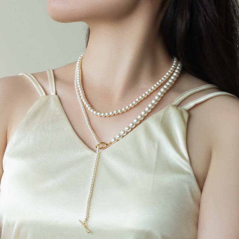 ネックレス レディース 高見え パール ロング 多連 OT デザイン ファッション おしゃれ 普段使い ニット セーター チェーン