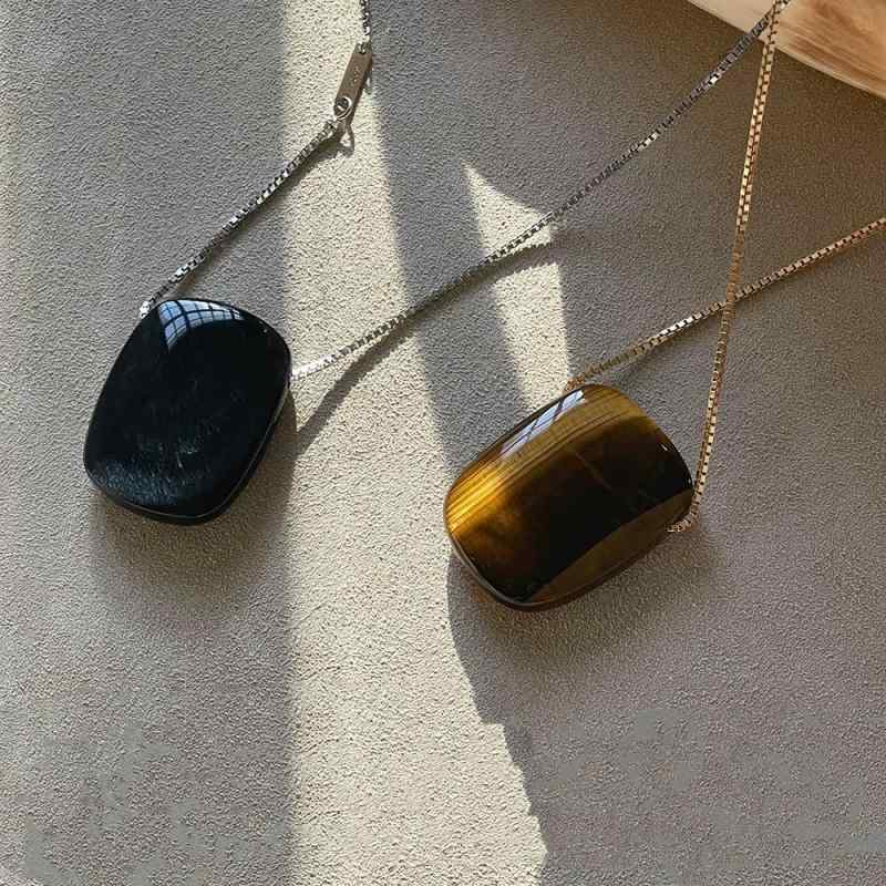 項鏈, 墜子 - ネックレス レディース 虎目石 タイガーアイ 天然石 ペンダント 大ぶり ロングネックレス 럭셔리 エレガント 高見え 럭셔리 大人かわいい おしゃれ