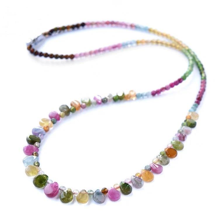 ネックレス レディース プリンセスチェーン ブラジル産 トルマリン しずく型 ペンダント 高品質 濃いブルー 氷種 オールドマイン 雫 ドロップ 電気メッキ加工 ジルコニア ラッキーアイテム2