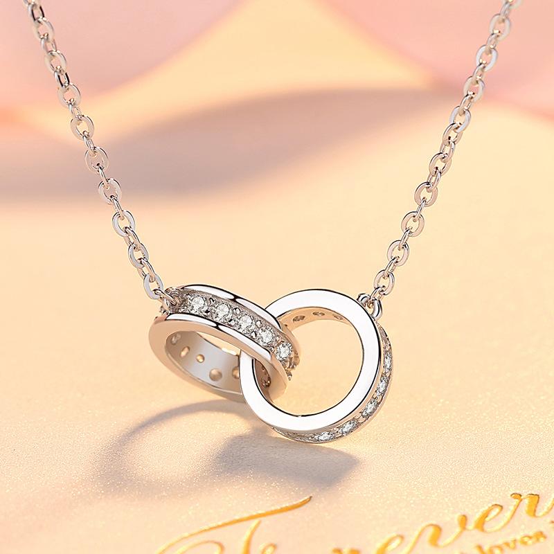 Garnet - ネックレス レディース ファッション ローズゴールド サークル ダブルリング ラインストーン ショート 鎖骨 チェーン セット アレルギー対応 シルバー925