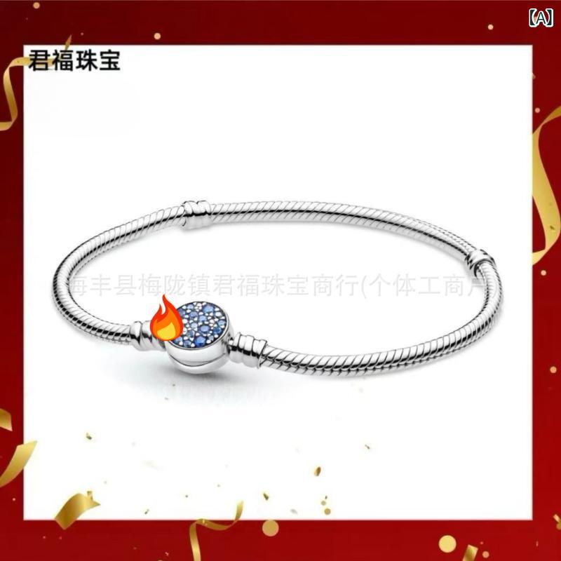 ブレスレット レディース ブルー ジルコニア 蛇骨 チェーン ブレスレット 青色 円形 飾り 金色 電気メッキ加工 パーティー お呼ばれ