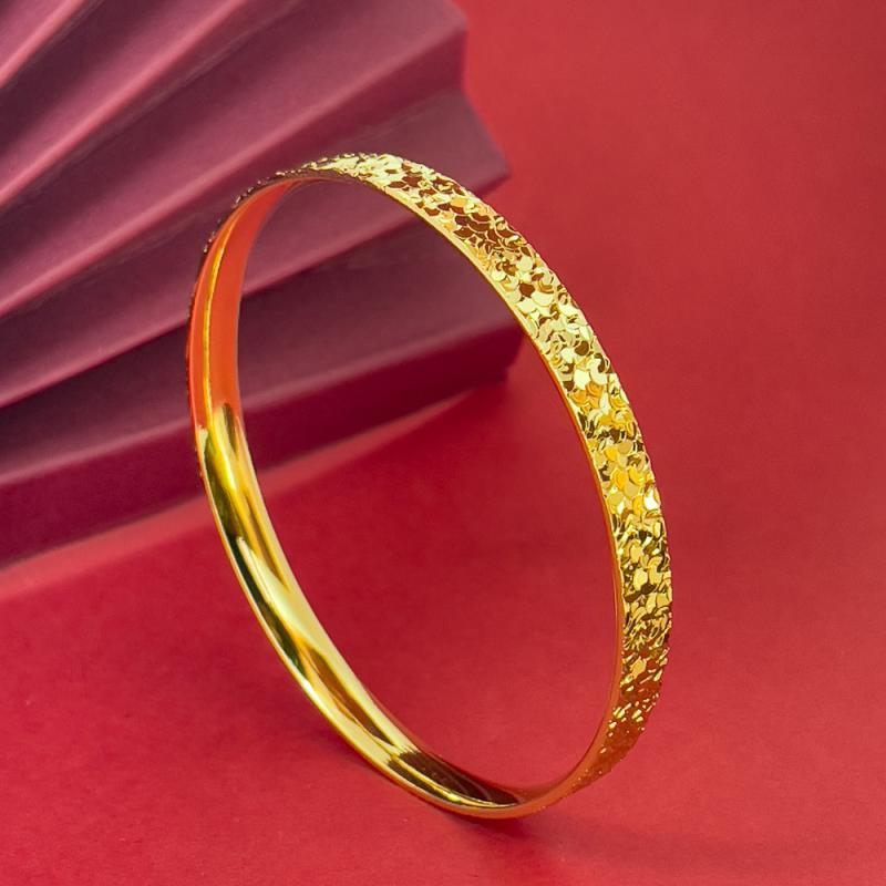Jade - ブレスレット レディース 女性用 高級感 古風 CNC 車花 24K 金色 素圈 手環 アクセサリー