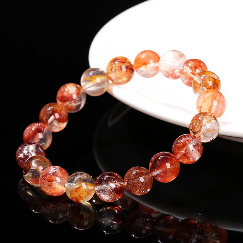 ブレスレット レディース 天然水晶 レッドカラー 赤色 異象 水晶玉 手飾り ファッション おしゃれ